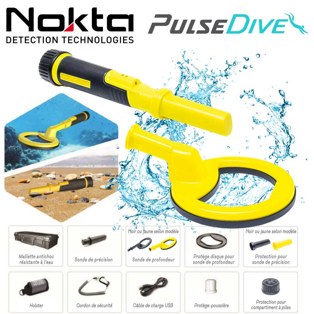 Pulse Dive 2 en 1 1 Pack Nokta Pulse Dive avec sonde de précision, sonde de profondeur, câbles et protections inclus.