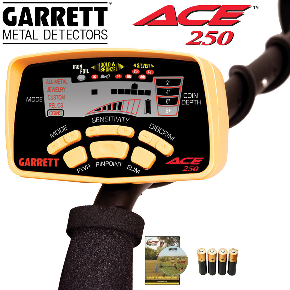 Garrett ACE 250 3 Panneau de contrôle LCD du détecteur Garrett ACE 250 affichant les segments de conductivité et l'indicateur de profondeur.