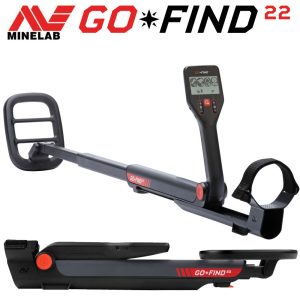 Détecteur de métaux de loisir Minelab GO-FIND 22 en version dépliée et pliée compacte