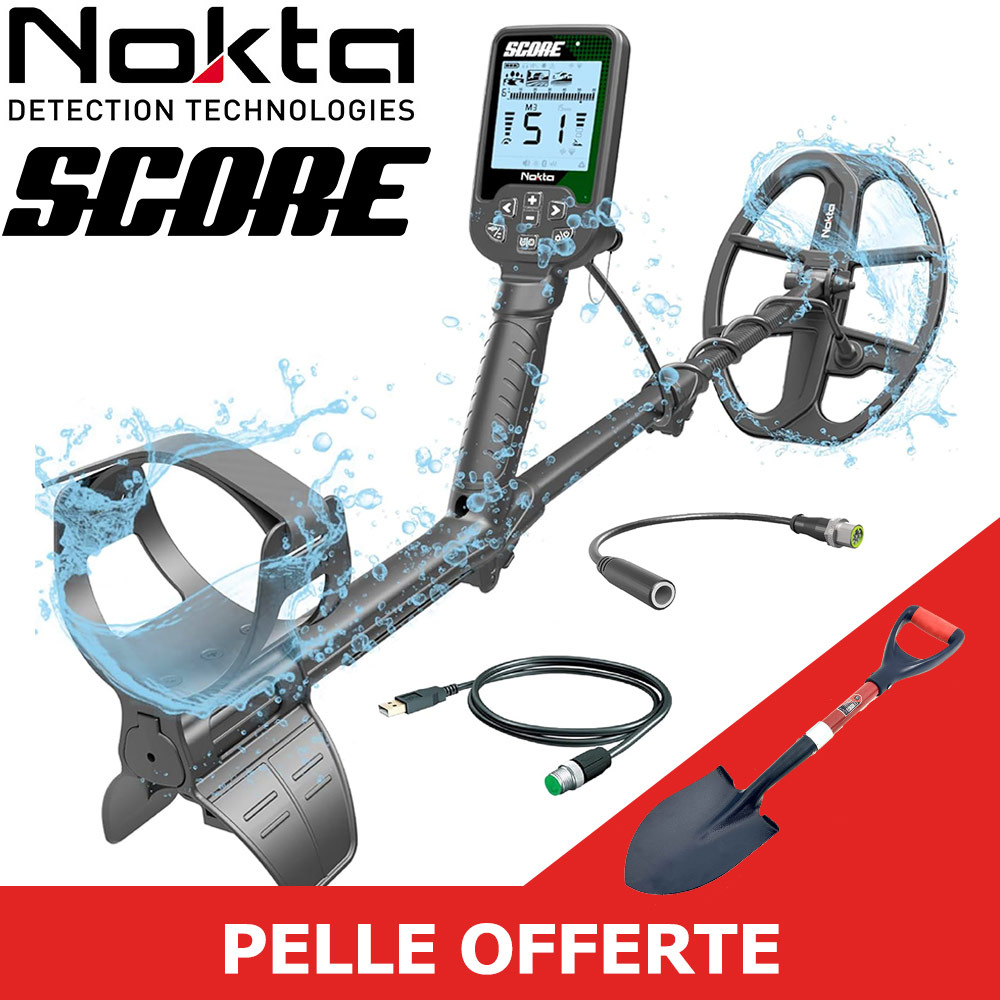 Nokta Score 1 Kit détecteur de métaux Nokta Score complet avec canne, disque, chargeur USB et pelle de fouille offerte.