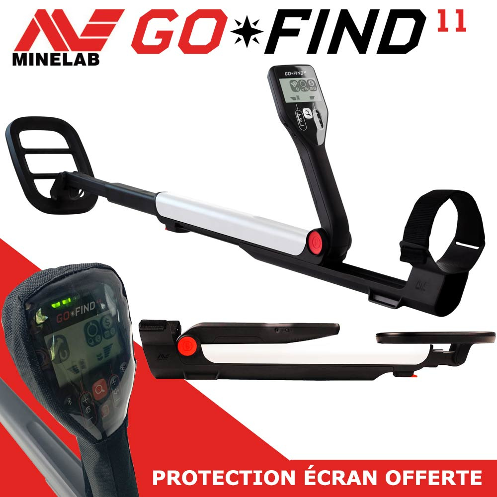 Minelab GO-FIND 11 1 Minelab GO-FIND 11 replié et déplié avec protection d'écran offerte.