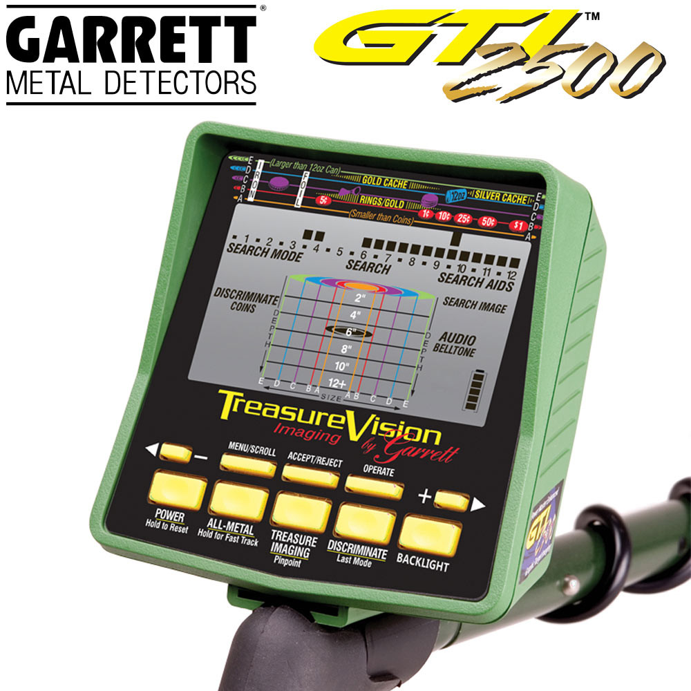 Garrett GTI 2500 2 Écran de contrôle LCD du détecteur de métaux Garrett GTI 2500 avec affichage graphique de la taille de cible.