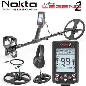 Pack complet Nokta Legend 2 incluant deux disques de détection, casque sans fil et boîtier de contrôle.