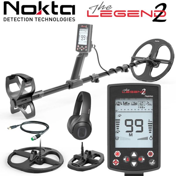 Pack complet Nokta Legend 2 incluant deux disques de détection, casque sans fil et boîtier de contrôle.
