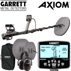 Pack complet Garrett Axiom comprenant le détecteur, deux disques, le casque sans fil MS-3 et le sac de transport.