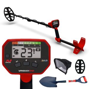 Pack complet Minelab Vanquish 340 incluant le détecteur, une pelle Spear & Jackson et une housse de protection offerte.