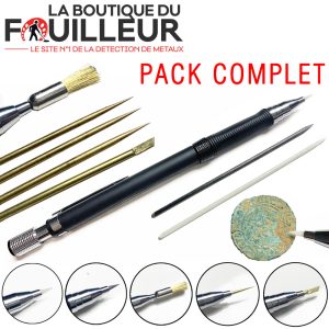 Kit complet crayon de nettoyage de précision pour monnaies anciennes avec cinq embouts interchangeables La Boutique du Fouilleur.