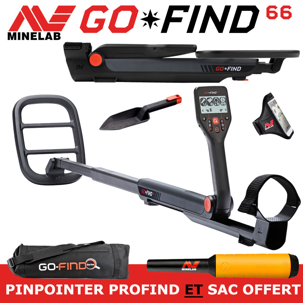 Minelab Go Find 66 1 Pack complet détecteur de métaux Minelab Go-Find 66 avec pointeur Pro-Find et sac de transport offerts.