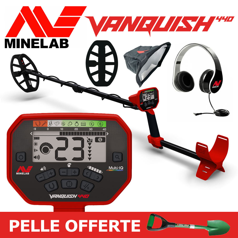Minelab Vanquish 440 1 Contenu du pack Minelab Vanquish 440 avec casque, protège-disque, housse et pelle Spear & Jackson offerte
