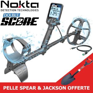 Pack détecteur de métaux Nokta Double Score étanche 5m avec disque elliptique, câble USB et pelle Spear & Jackson offerte.