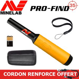 Pack complet pinpointer Minelab Pro-Find 35 avec holster dragonne de sécurité pile 9V et cordon renforce offert