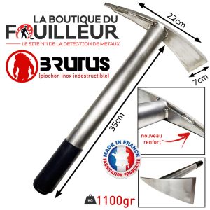Piochon Brutus en inox renforcé, 1,1 kg, dimensions 35cm, outil de creusage haute résistance pour détection.