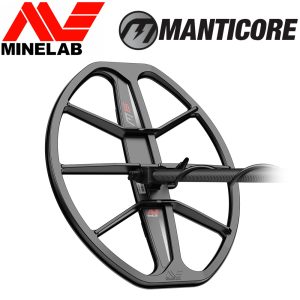 Disque de détection Minelab M15 Manticore 38 cm DD avec canne et logos officiels.