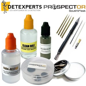 Pack Nettoyage PRO Detexpert avec Pararestor, Cleanbill, SilverFinger, cire microcristalline et crayon de précision pour matériel de nettoyage de monnaies anciennes